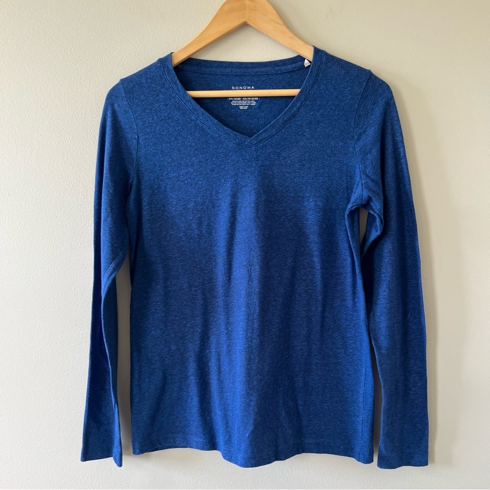 Sonoma Small Blue V-Neck Long Sleeve Tee